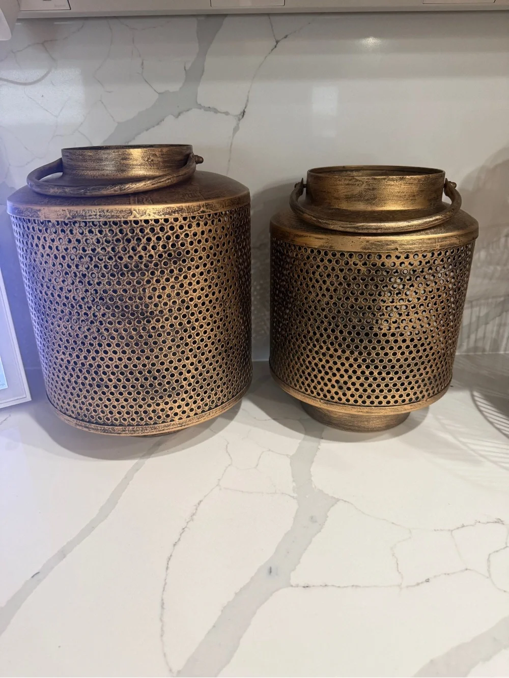 Antique-Style Gold Metal Lantern Set - Decorative Home Accent